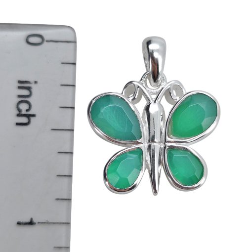Faceted Green Onyx Sterling Silver Butterfly Pendant