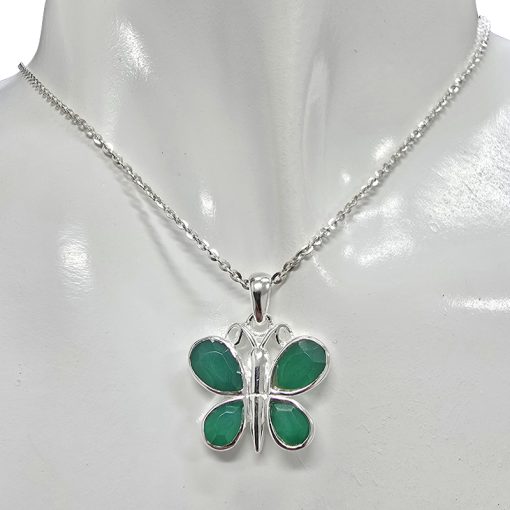 Faceted Green Onyx Sterling Silver Butterfly Pendant - Image 2