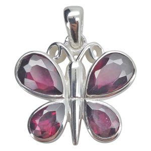 Faceted Garnet Sterling Silver Butterfly Pendant