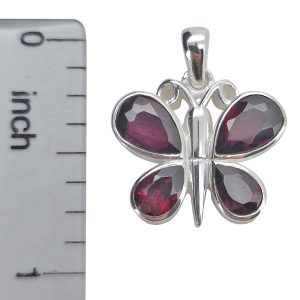 Faceted Garnet Sterling Silver Butterfly Pendant