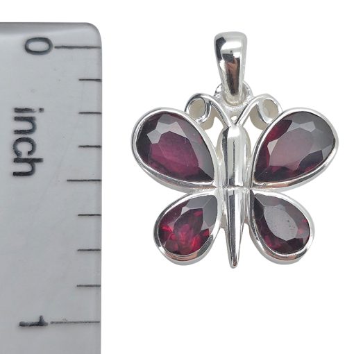 Faceted Garnet Sterling Silver Butterfly Pendant