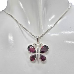 Alternative view of Faceted Garnet Sterling Silver Butterfly Pendant