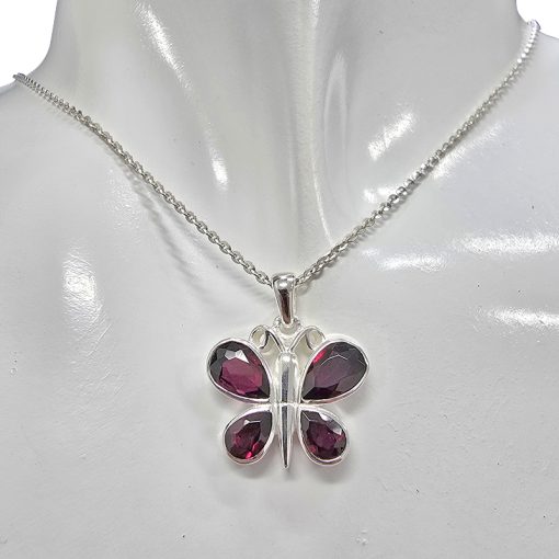 Faceted Garnet Sterling Silver Butterfly Pendant - Image 2