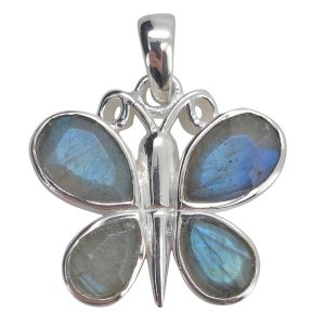 Faceted Labradorite Sterling Silver Butterfly Pendant