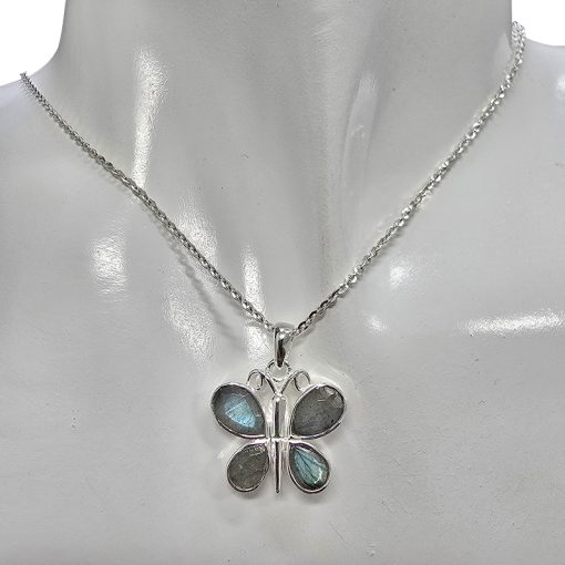 Faceted Labradorite Sterling Silver Butterfly Pendant - Image 2