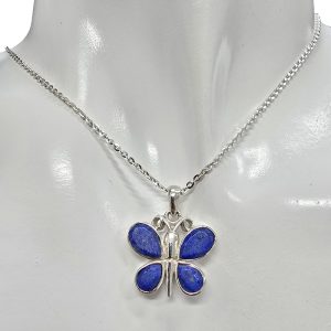 Alternative view of Faceted Lapis Sterling Silver Butterfly Pendant