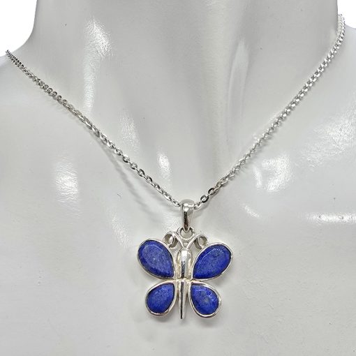 Faceted Lapis Sterling Silver Butterfly Pendant - Image 2