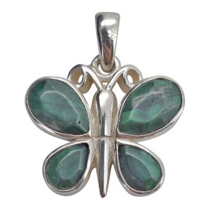 Faceted Malachite Sterling Silver Butterfly Pendant