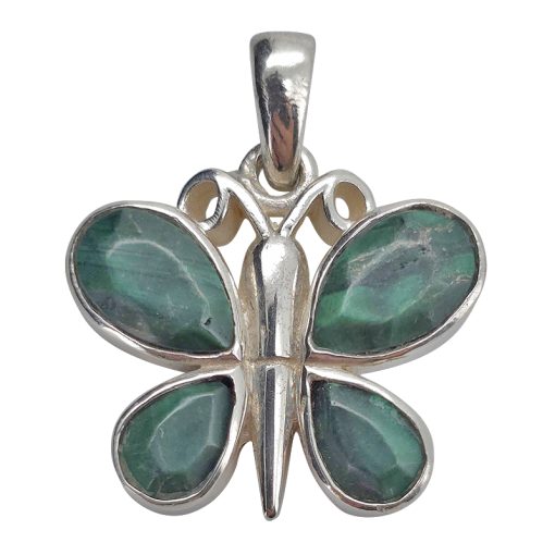 Faceted Malachite Sterling Silver Butterfly Pendant