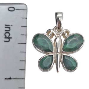 Faceted Malachite Sterling Silver Butterfly Pendant