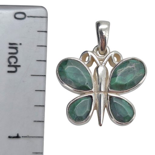 Faceted Malachite Sterling Silver Butterfly Pendant