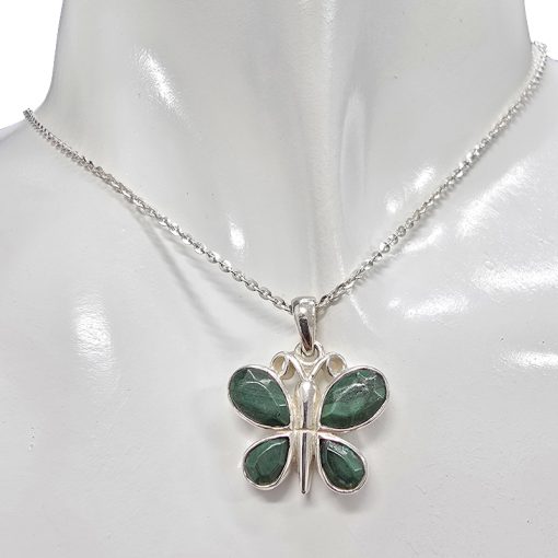 Faceted Malachite Sterling Silver Butterfly Pendant - Image 2