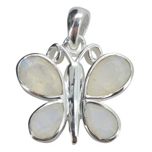 Faceted Moonstone Sterling Silver Butterfly Pendant