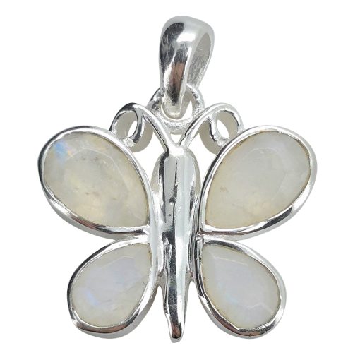Faceted Moonstone Sterling Silver Butterfly Pendant