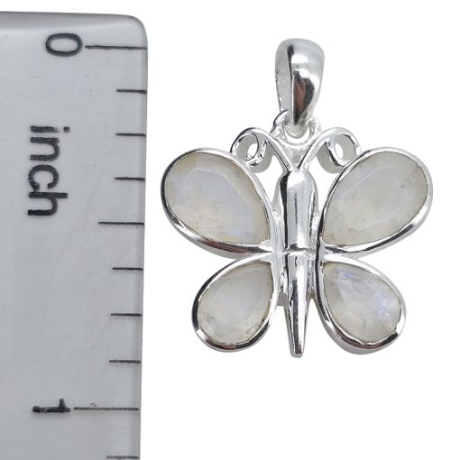 Faceted Moonstone Sterling Silver Butterfly Pendant