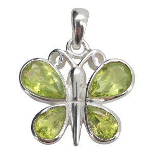 Faceted Peridot Sterling Silver Butterfly Pendant.