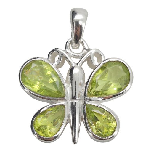 Faceted Peridot Sterling Silver Butterfly Pendant.