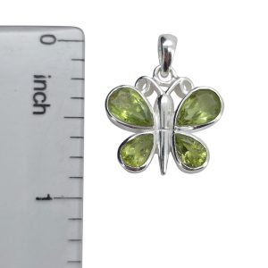 Faceted Peridot Sterling Silver Butterfly Pendant.