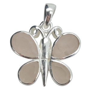 Faceted Rose Quartz Sterling Silver Butterfly Pendant