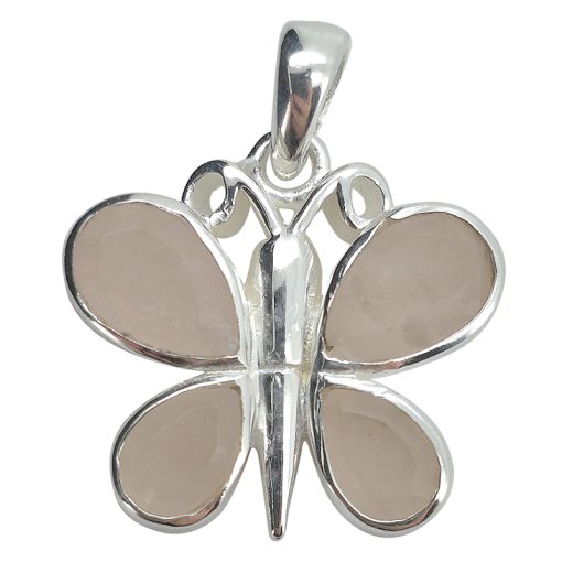 Faceted Rose Quartz Sterling Silver Butterfly Pendant