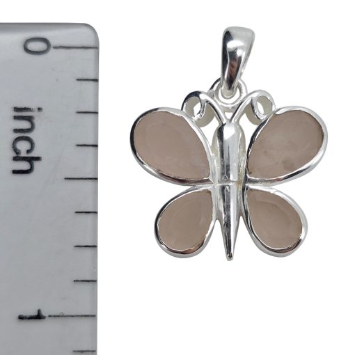 Faceted Rose Quartz Sterling Silver Butterfly Pendant