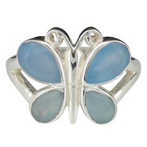 Faceted Blue Chalcedony Sterling Silver Butterfly Ring