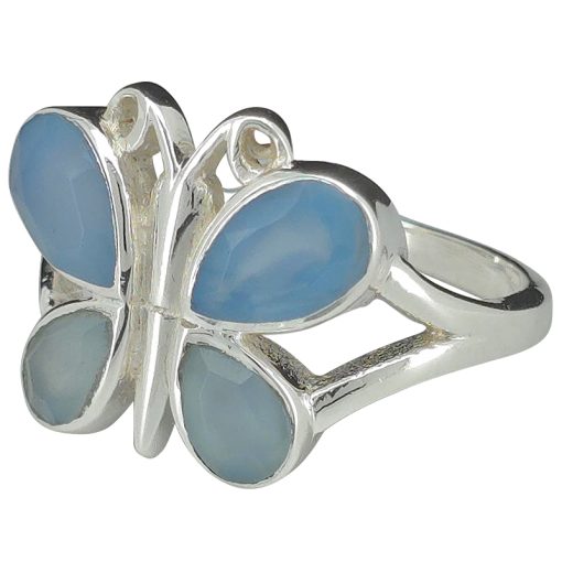Faceted Blue Chalcedony Sterling Silver Butterfly Ring
