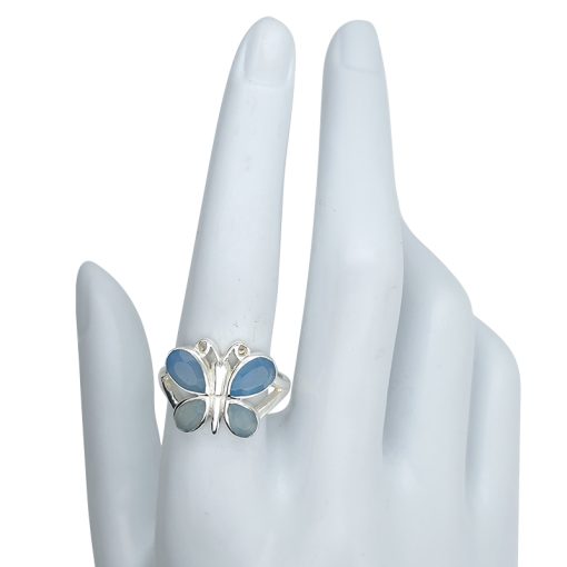 Faceted Blue Chalcedony Sterling Silver Butterfly Ring - Image 3