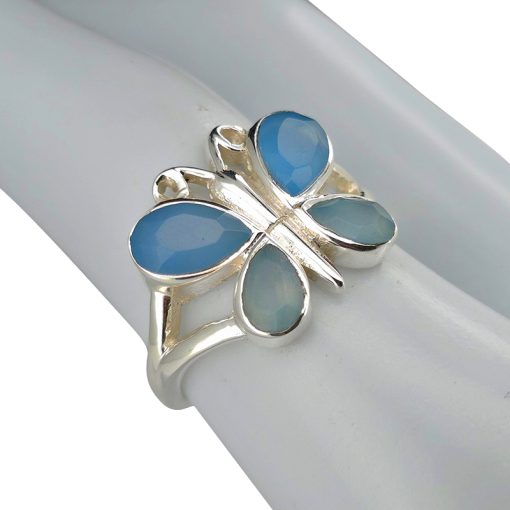 Faceted Blue Chalcedony Sterling Silver Butterfly Ring - Image 2