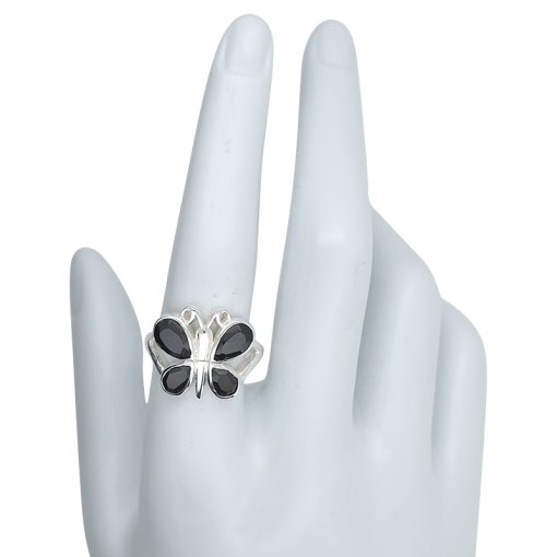 Faceted Black Onyx Sterling Silver Butterfly Ring - Image 3