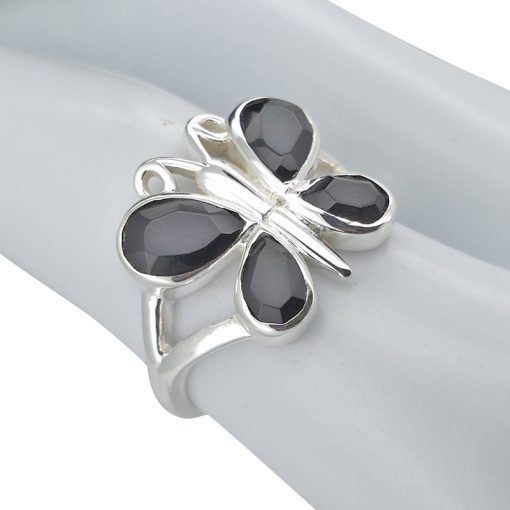 Faceted Black Onyx Sterling Silver Butterfly Ring - Image 2