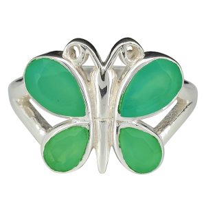 Faceted Green Onyx Sterling Silver Butterfly Ring