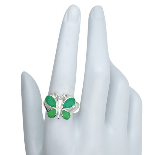 Faceted Green Onyx Sterling Silver Butterfly Ring - Image 3