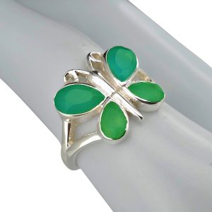 Faceted Green Onyx Sterling Silver Butterfly Ring