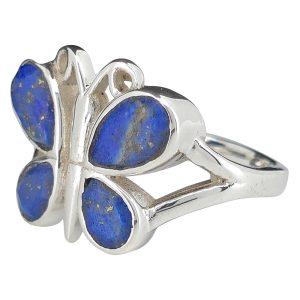 Faceted Lapis Sterling Silver Butterfly Ring