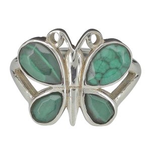 Faceted Malachite Sterling Silver Butterfly Ring