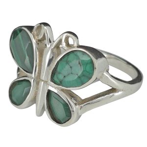 Faceted Malachite Sterling Silver Butterfly Ring