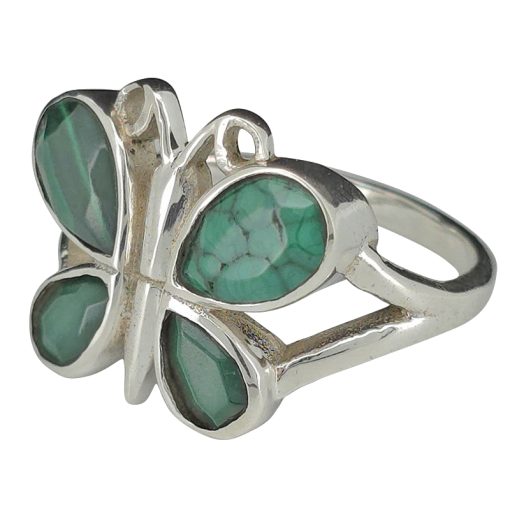 Faceted Malachite Sterling Silver Butterfly Ring