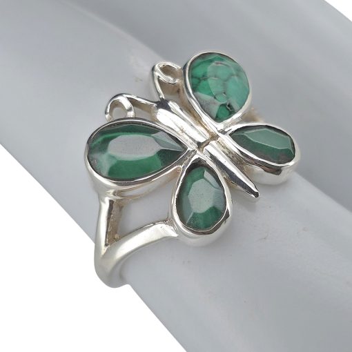 Faceted Malachite Sterling Silver Butterfly Ring - Image 2