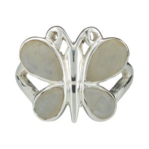 Faceted Moonstone Sterling Silver Butterfly Ring