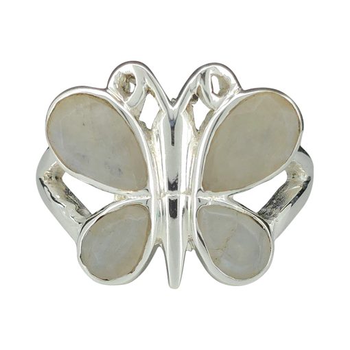 Faceted Moonstone Sterling Silver Butterfly Ring