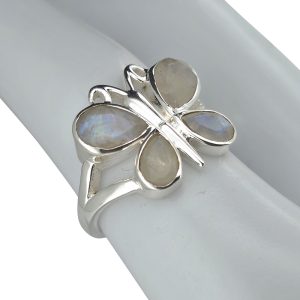 Faceted Moonstone Sterling Silver Butterfly Ring
