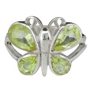 Faceted Peridot Sterling Silver Butterfly Ring