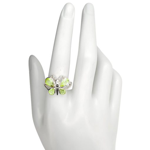 Faceted Peridot Sterling Silver Butterfly Ring