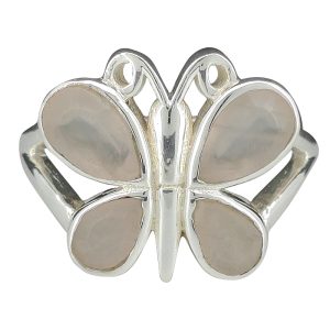 Faceted Rose Quartz Sterling Silver Butterfly Ring