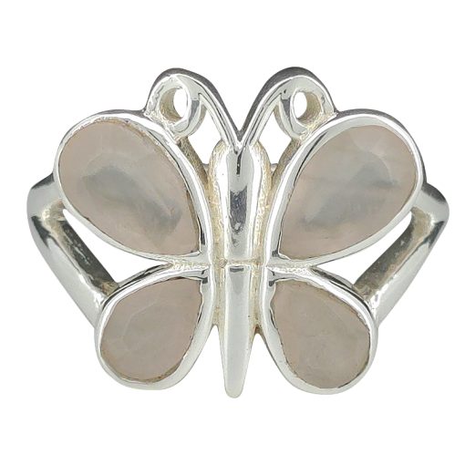 Faceted Rose Quartz Sterling Silver Butterfly Ring