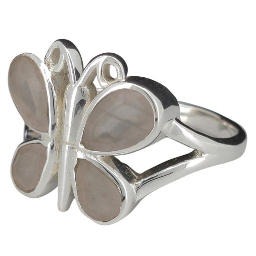 Faceted Rose Quartz Sterling Silver Butterfly Ring