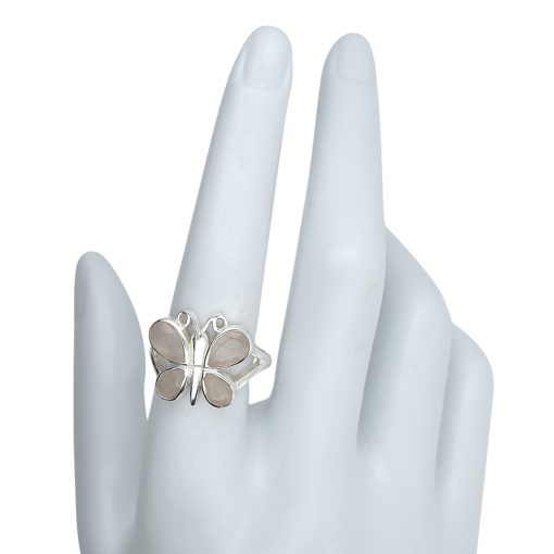 Faceted Rose Quartz Sterling Silver Butterfly Ring - Image 3