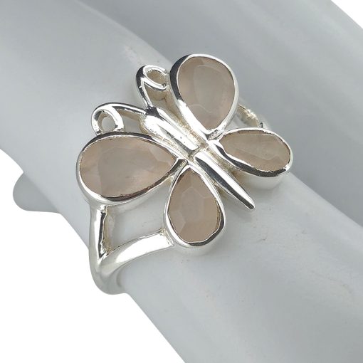 Faceted Rose Quartz Sterling Silver Butterfly Ring - Image 2