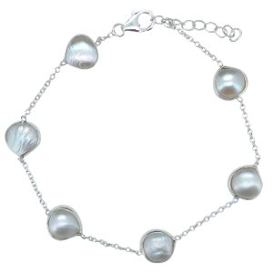 Pearl Sterling Silver Link Bracelet